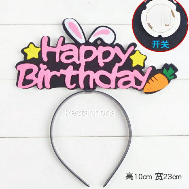 Bando / Headband Flanel LED Happy Birthday