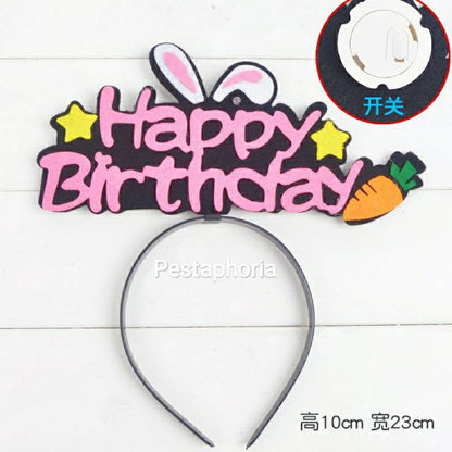 Bando / Headband Flanel LED Happy Birthday
