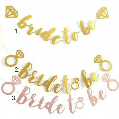 Banner Bridal Shower Laser Cut Glitter Tulisan Bride To Be Warna Gold / Rose Gold
