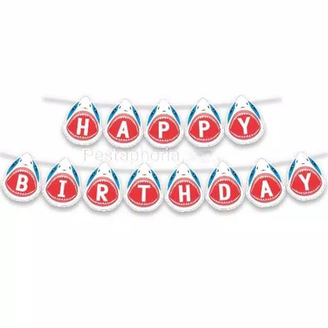Bunting Flag / Banner Happy Birthday HBD Shark Head / Kepala Hiu