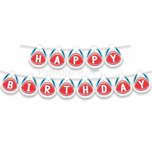 Bunting Flag / Banner Happy Birthday HBD Shark Head / Kepala Hiu