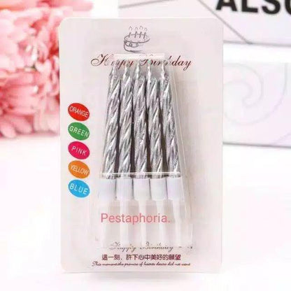 Lilin Ulang Tahun Ulir / Spiral Pendek Gold Silver Pink Champagne Gold  isi 10 pcs
