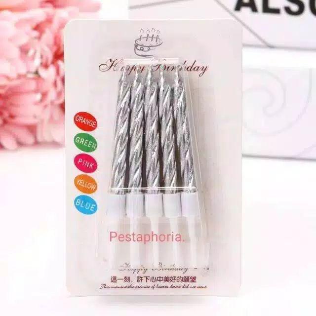 Lilin Ulang Tahun Ulir / Spiral Pendek Gold Silver Pink Champagne Gold  isi 10 pcs