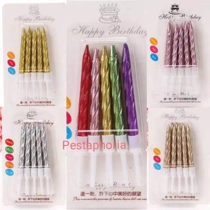 Lilin Ulang Tahun Ulir / Spiral Pendek Gold Silver Pink Champagne Gold  isi 10 pcs