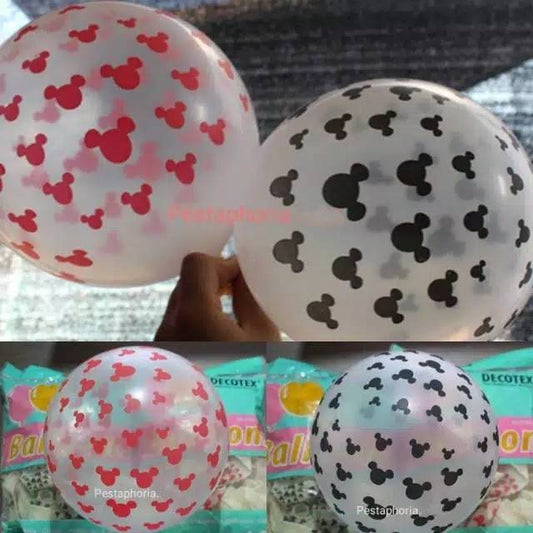 Balon Latex / Lateks 12 inch Transparan Print Kepala Mickey / Mickey Head