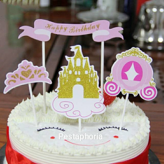 Cake Topper Happy Birthday Princess Castle Set