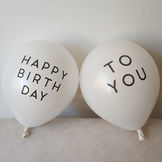 10 pcs Balon Latex / Lateks Print Happy Birthday & To You Warna Putih Size 12 inch