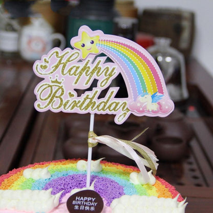 Cake Topper / Topper Kue HBD / Happy Birthday Rainbow Star Unicorn