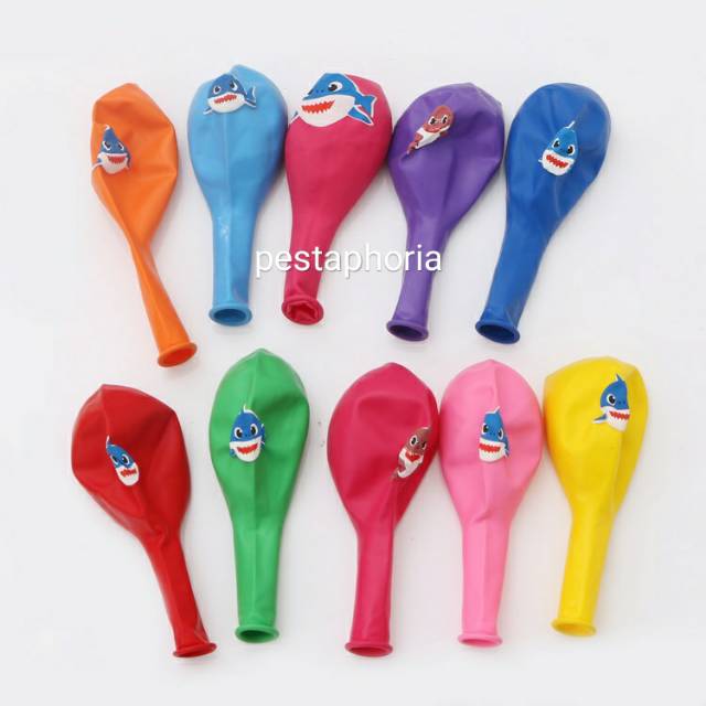 10 pcs Balon Latex / Lateks Size 12 inch Motif Shark / Baby Shark