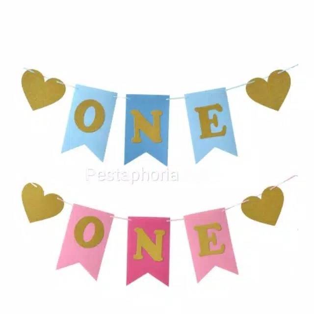 Banner Flannel 1st Birthday One Warna Biru / Blue dan Black / Hitam