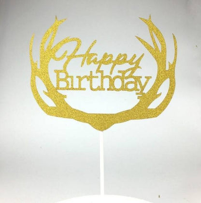 Cake Topper Happy Birthday Antlers Warna Gold