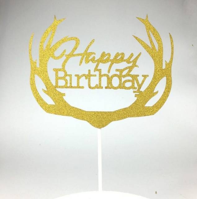 Cake Topper Happy Birthday Antlers Warna Gold