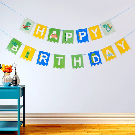 Bunting Flags / Banner Happy Birthday HBD Dinosaurus Model Huruf