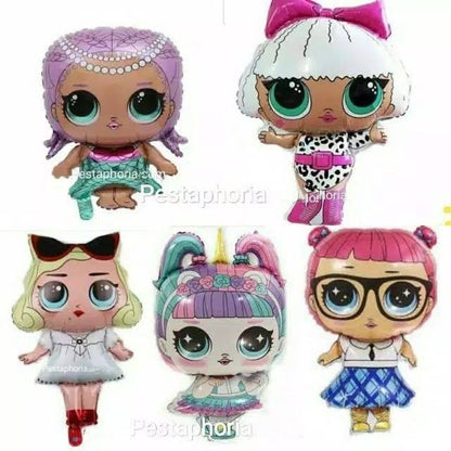 Balon Foil LOL Surprise Doll Diva, Mermaid,Unicorn, Student, White Skirt Jumbo Size 83 cm