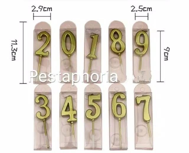 Lilin Angka Ulang Tahun Ultah / Birthday Numeric Candle / Birthday Number Candle Warna Gold Metalik