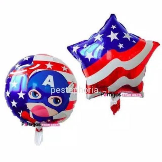 1 set Balon Foil Bulat Captain America & Star / Bintang Flag America Size 45 cm