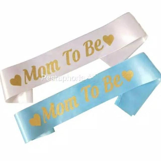 (Tidak Bisa Custom) Selempang / Sash Mom To Be Print Gold