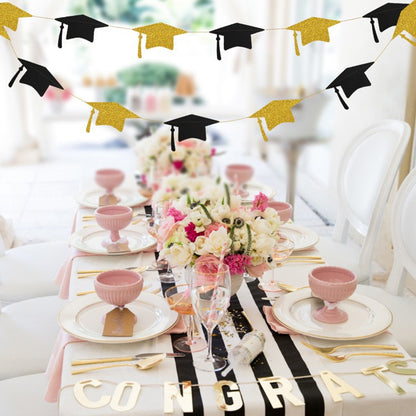 Banner Toga Wisuda / Grad / Graduation Black Gold 4 meter
