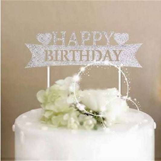 Cake Topper Happy Birthday Huruf Besar Love Warna Silver