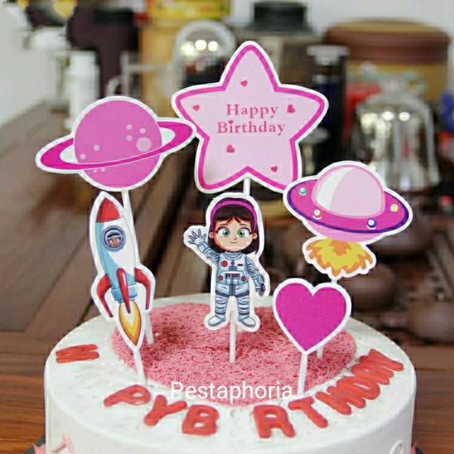 Cake Topper Happy Birthday Astronot / Rocket / Planet
