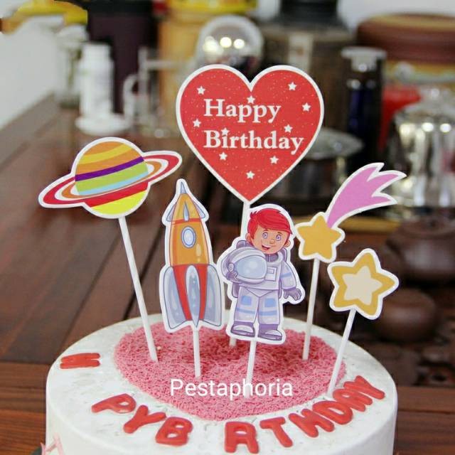 Cake Topper Happy Birthday Astronot / Rocket / Planet