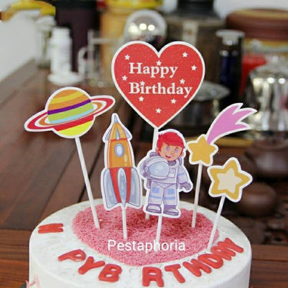 Cake Topper Happy Birthday Astronot / Rocket / Planet