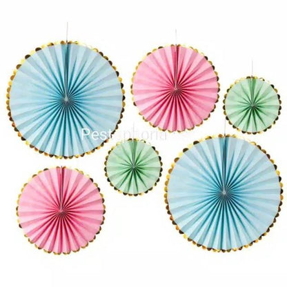 Paper Fan Dekorasi Set 6 in 1 List Gold