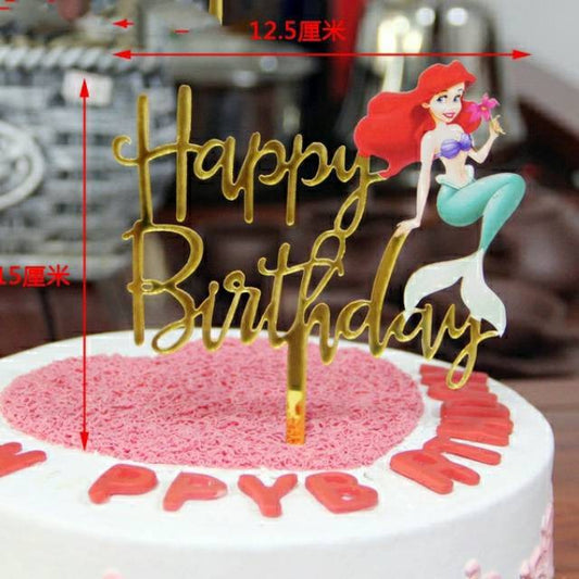 Cake Topper Acrylic / Akrilik Happy Birthday Ariel The Mermaid