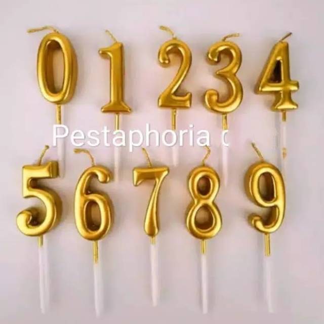 Lilin Angka Ulang Tahun Ultah / Birthday Numeric Candle / Birthday Number Candle Warna Gold Metalik