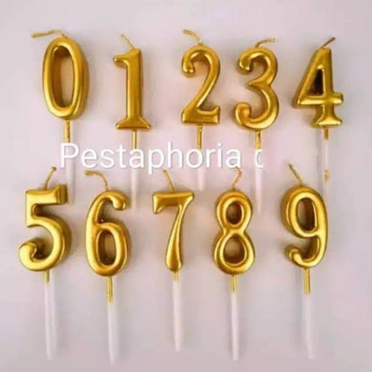 Lilin Angka Ulang Tahun Ultah / Birthday Numeric Candle / Birthday Number Candle Warna Gold Metalik