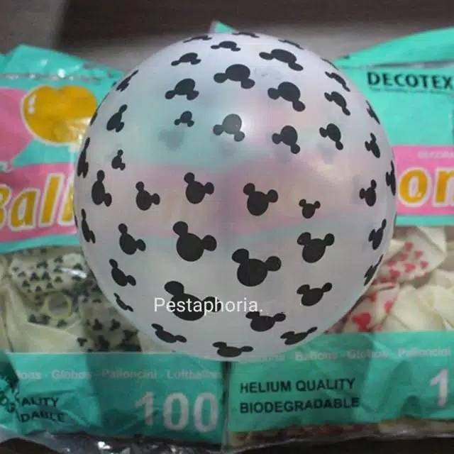 Balon Latex / Lateks 12 inch Transparan Print Kepala Mickey / Mickey Head