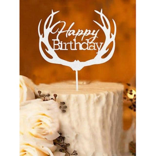 Cake Topper Happy Birthday Antlers Warna Silver