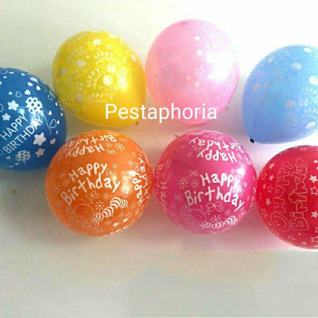 10 pcs Balon Latex / Latex Print Happy Birthday Size 12 inch