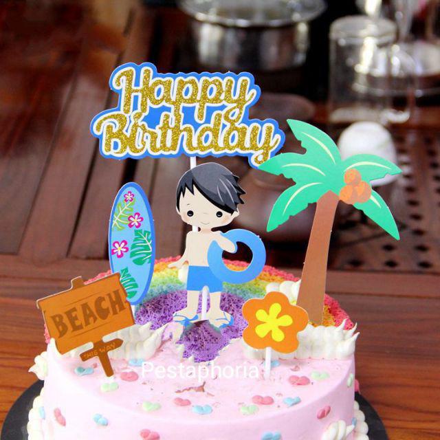 Cake Topper Happy Birthday Beach Boy / Beach Girl