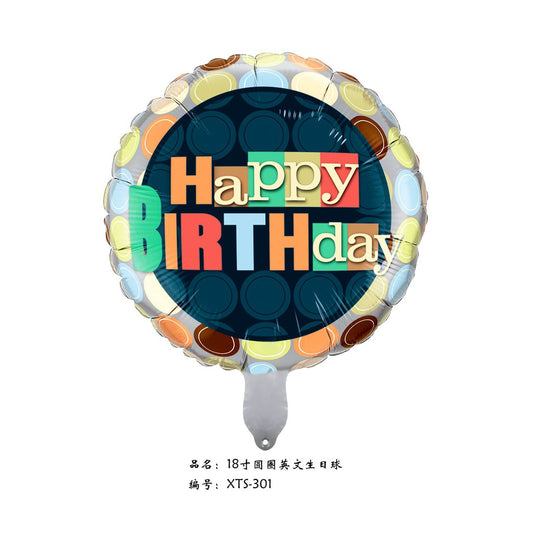 Balon Foil Bulat HBD Happy Birthday Polkadot Orange Green Size 45 cm