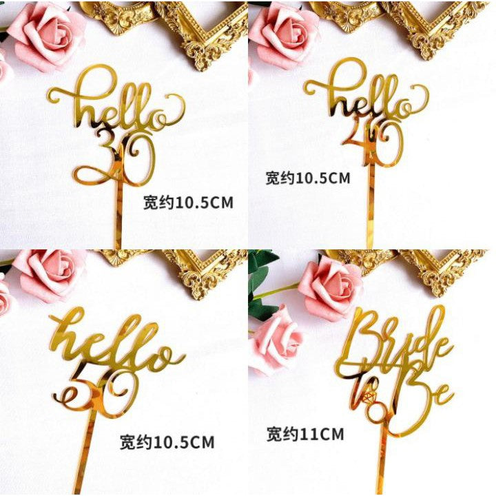 Cake Topper Acrylic HBD / Topper Kue Akrilik Happy Birthday Hello