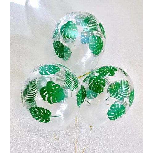 Balon Latex / Lateks Transparan / Transparent Print Daun Monstera & Palem / Palm Leaf Size 12 Inch
