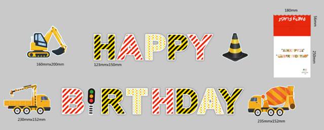 Bunting Flags / Banner Happy Birthday HBD Construction