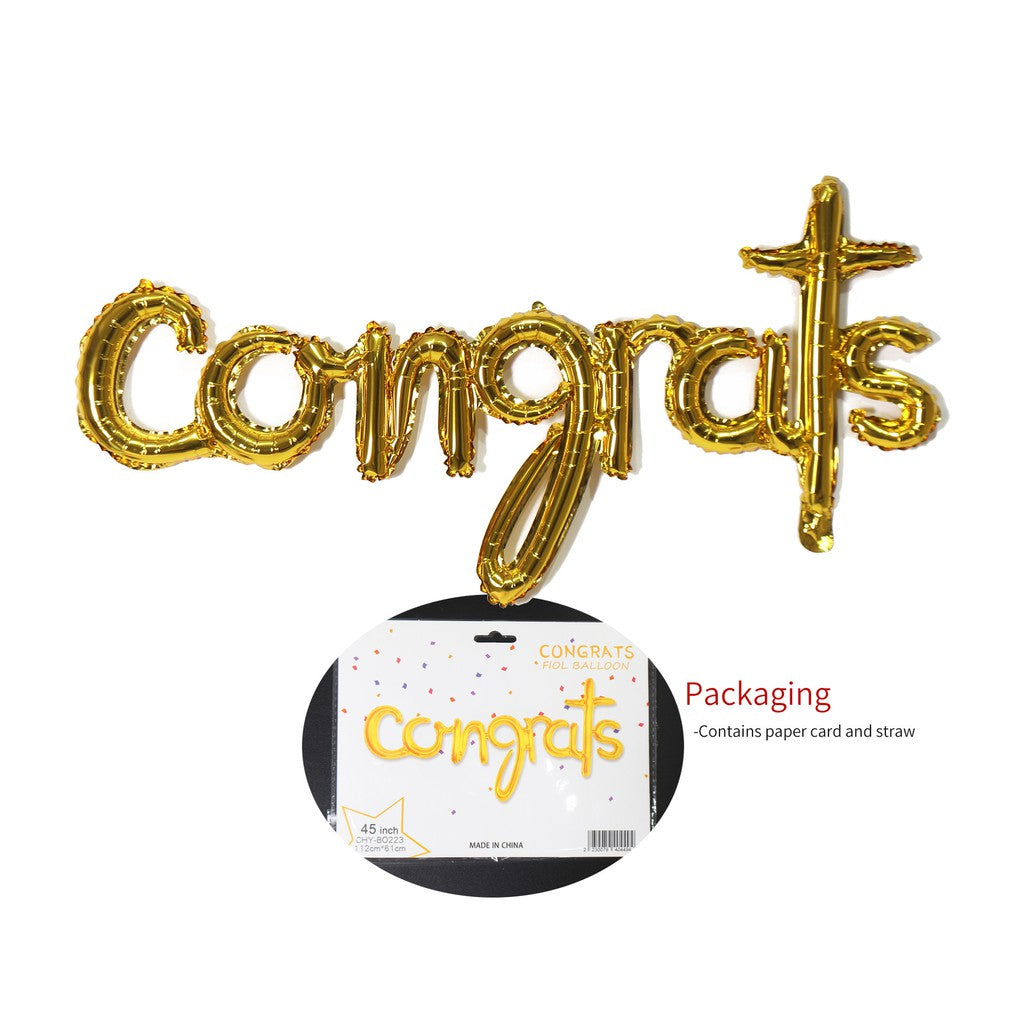 Balon Foil Congrats Latin Kecil Warna Gold, Silver, Rose Gold