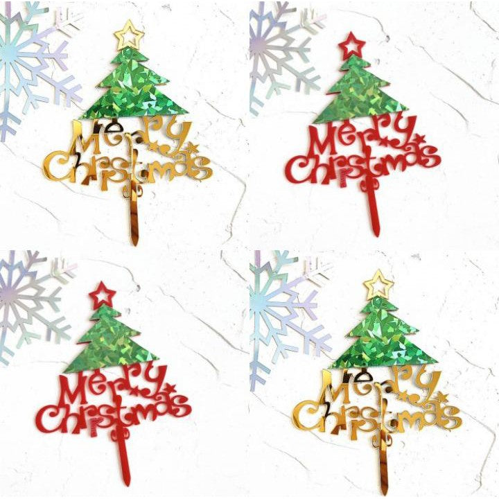 Cake Topper Acrylic / Topper Kue Akrilik Natal / Merry Christmas Tree