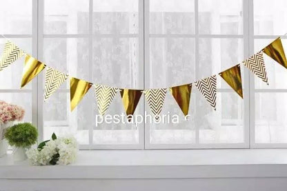 Bunting Flag / Banner Segitiga Metalik Chevron / Zigzag