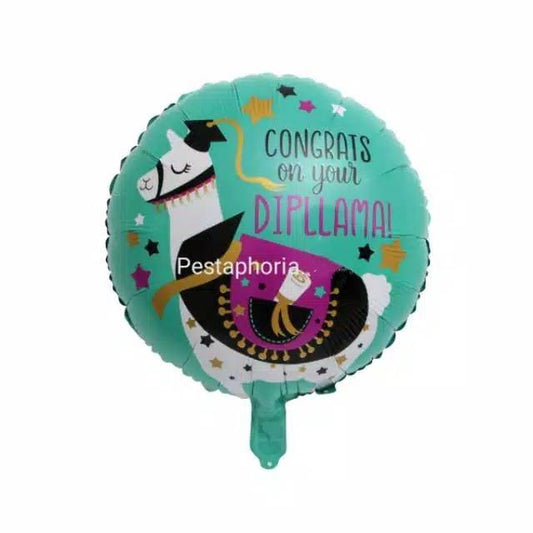 Balon Foil Bulat Wisuda Llama / Graduation / Congrats on Your Dipllama Size 45 cm