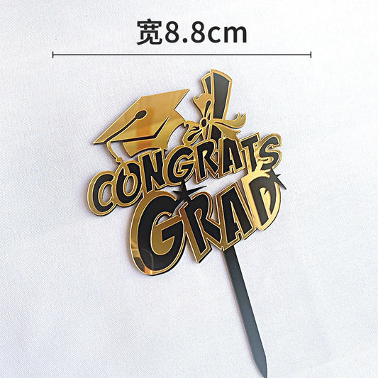 Cake Topper Acrylic / Topper Kue Akrilik  Graduation / Congrats Grad Black Gold
