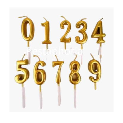 Lilin Angka Ulang Tahun Ultah / Birthday Numeric Candle / Birthday Number Candle Warna Gold Metalik