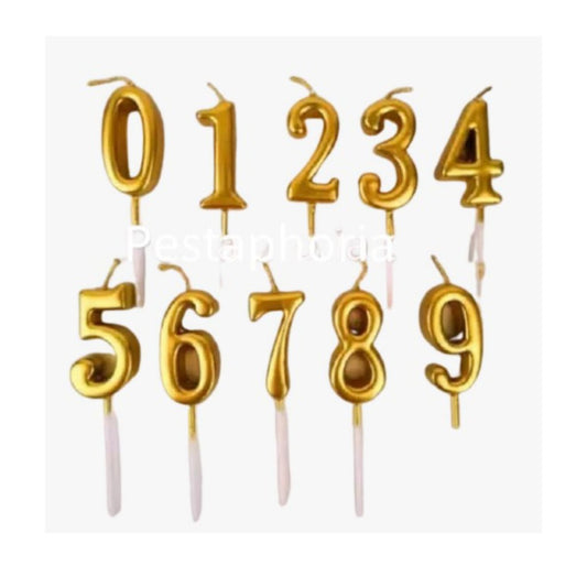Lilin Angka Ulang Tahun Ultah / Birthday Numeric Candle / Birthday Number Candle Warna Gold Metalik