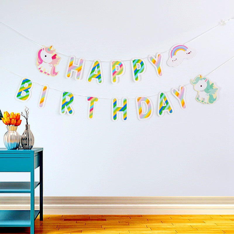 Bunting Flags / Banner Happy Birthday HBD Baby Unicorn