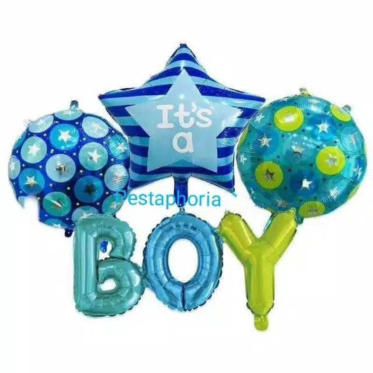 Set Balon Foil It's a Star, Bulat dan Huruf Latin Boy