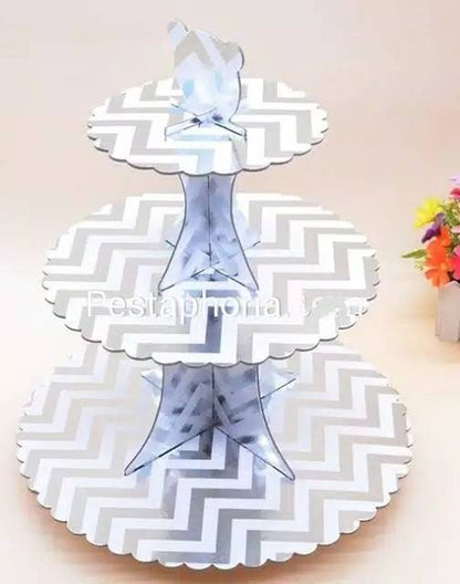3 Tier Cupcake Stand / Cake Stand Gold Silver Polkadot Zigzag Star