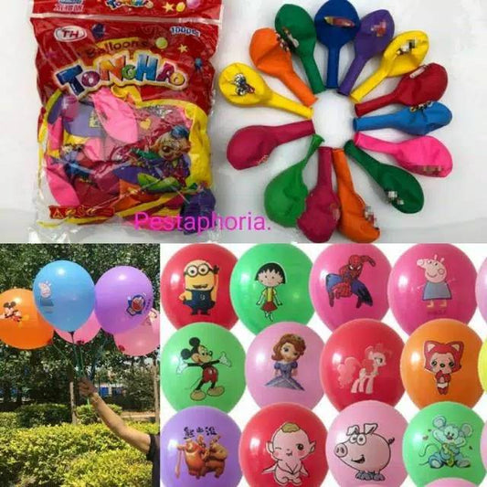 10 pcs Balon Latex / Lateks Print Kartun Karakter Mix Random