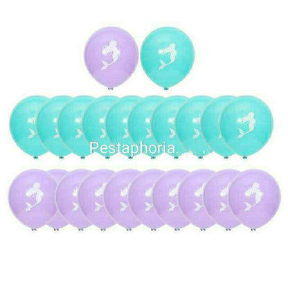 Set isi 10 Balon Latex Mermaid Size 10 inch dan Banner HBD Happy Birthday Mermaid Tail
